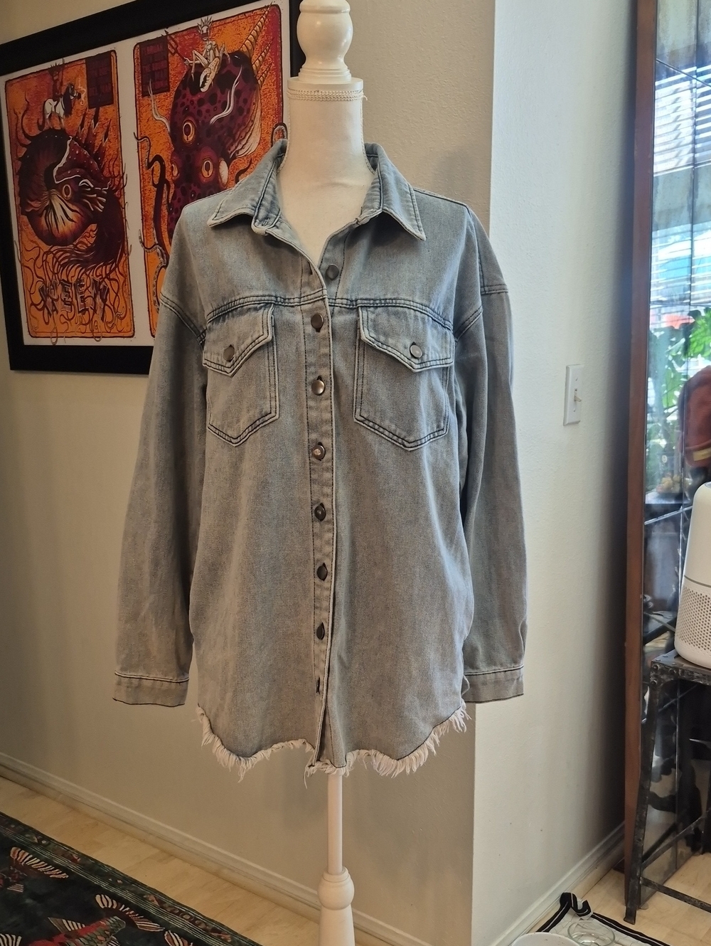 Vintage Fringe Light Denim Jacket 4 Pockets
